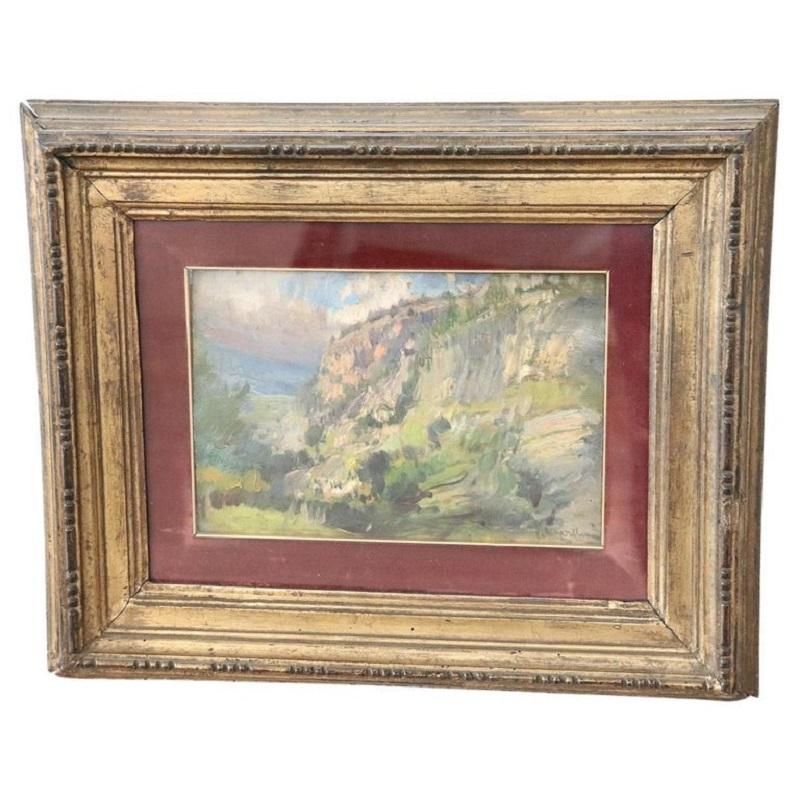 Vittorio Cavalleri - dipinto con paesaggio di montagna, olio su tavola                             