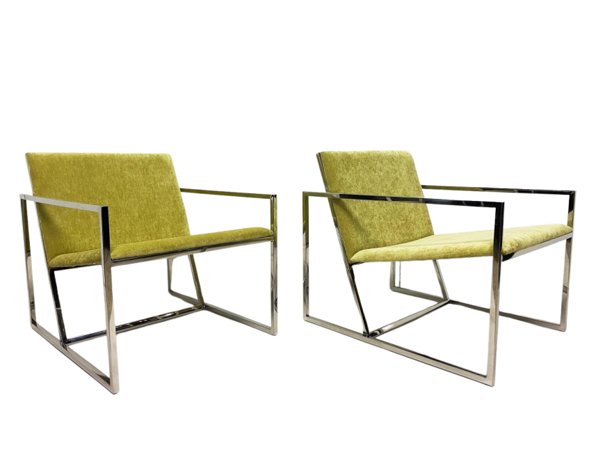 Poltrone design minimaliste in metallo e tessuto verde