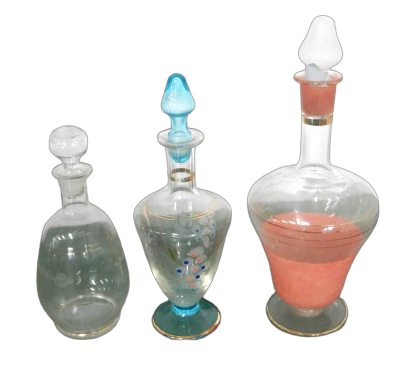 Set of 3 Vintage Glass Liquor Decanters, 1950s                         
                            