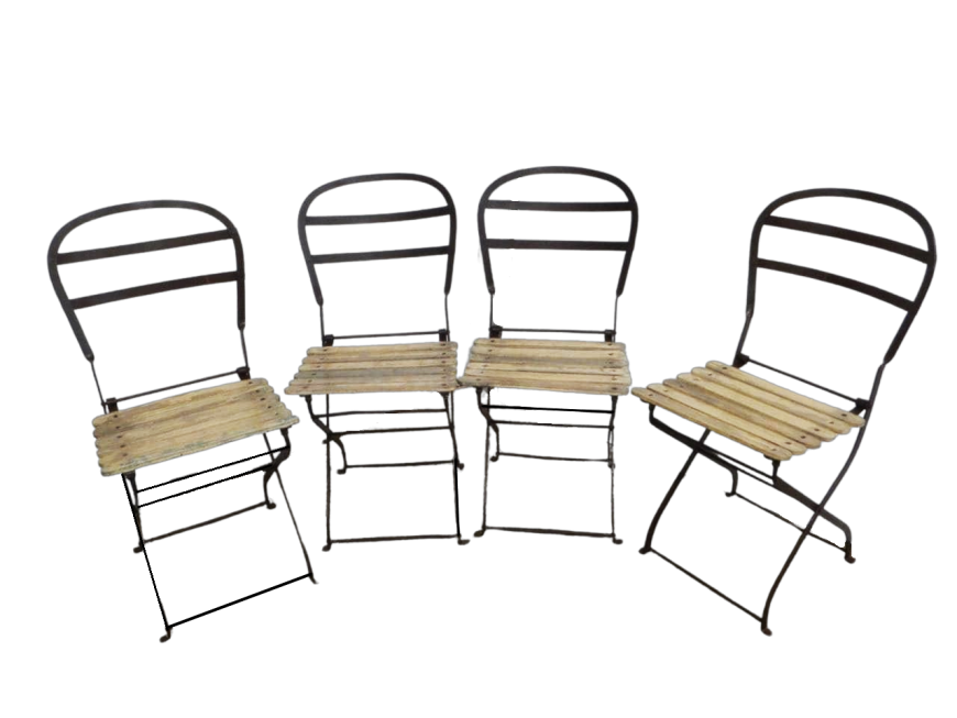 Set di 4 sedie bistrot da giardino in legno e metallo, anni '50                            
