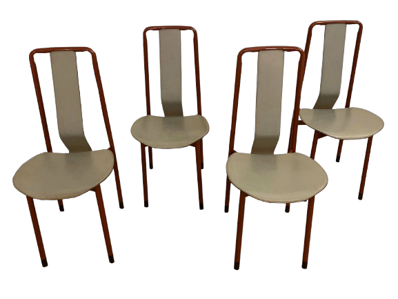 Set di 4 sedie Irma di Achille Castiglioni per Zanotta in cuoio grigio                            