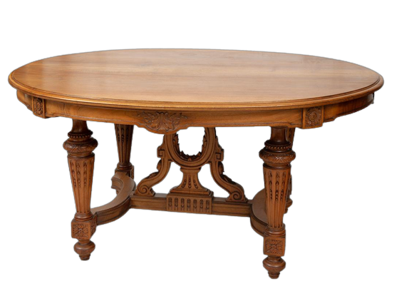 Antique Napoleon III carved table in solid walnut, 19th century