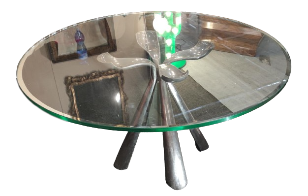 Tavolo Colby di Vittorio Introini per Saporiti in acciaio e vetro                            