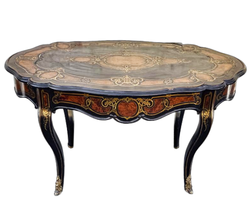 Antique desk table in Boulle style from the Napoleon III era - 19th century                           
                            
