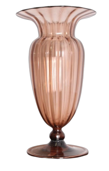 Vaso in vetro di Murano anni '30 in colore ambrato con lavorazione a costine                             