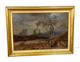 Alberto Cibrario - Dipinto antico di paesaggio olio su tavola, 1910