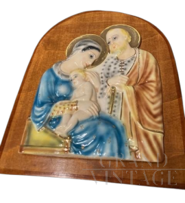 Antica placca con Sacra Famiglia in maiolica  di Mica Sesto fiorentino, 1940                            