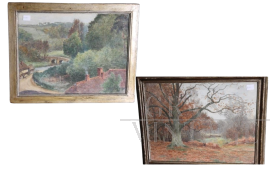 Antico raro dipinto bifacciale con paesaggi ad acquerello, XIX secolo
