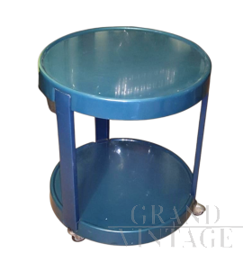 Carrello bar space age rotondo in plastica blu, anni '70