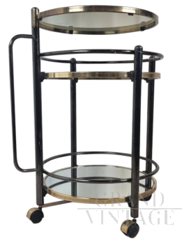 Carrello Hollywood Regency in ottone e vetro anni '60