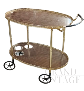 Carrello portavivande anni '60 in legno e ottone                            