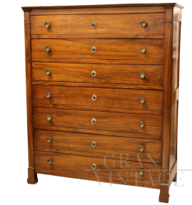 Cassettiera settimanale antica in noce di epoca Impero - 1800                            