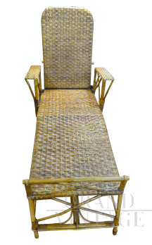 Chaise longue vintage lettino regolabile in bamboo e rattan