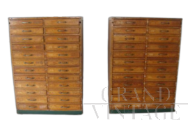 Coppia di cassettiere da ufficio vintage in legno