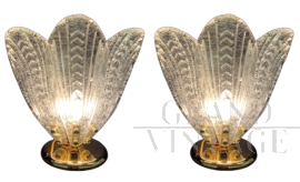 Coppia di lampade da tavolo in vetro di Murano attribuite a Barovier e Toso