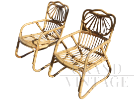 Coppia di sedie in bamboo italiane anni '60  '70