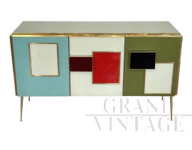 Credenza in vetro multicolore in stile vintage                            
