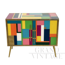Credenza a due ante in vetro di Murano multicolore                            