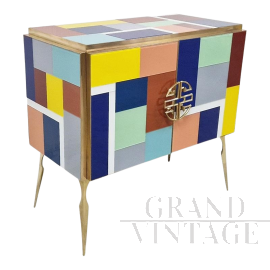 Credenzina design a due ante in vetro colorato                            