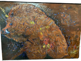 Dipinto contemporaneo con cinghiale in smalti policromi