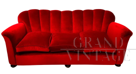 Divano anni '40 in velluto rosso                            