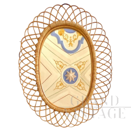 Grande specchio in bamboo vintage in stile Sunburst di Bonacina                            