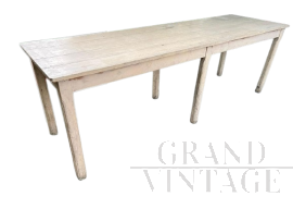 Grande tavolo industriale da negozio vintage laccato bianco, anni '50                            