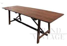 Grande tavolo vintage rettangolare in abete massello