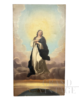 Immacolata concezione - dipinto antico olio su tela di scuola italiana                            