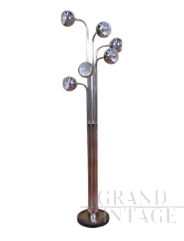 Lampada a piantana in stile Reggiani con 6 luci cromate                            