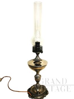 Lampada da tavolo vintage a petrolio elettrificata, anni '50