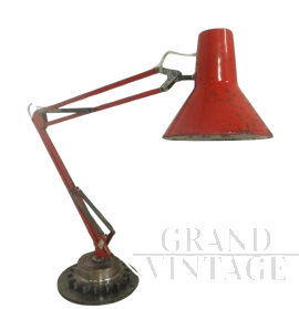 Lampada industriale danese da scrivania marca LB in metallo rosso, anni '60                            