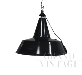 Lampada vintage industriali in metallo nero, diametro 40 cm, anni '50                            
