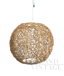 Lampadario vintage in rattan anni '70