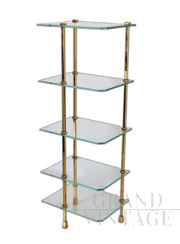 Libreria étagère modernariato in ottone e vetro                            