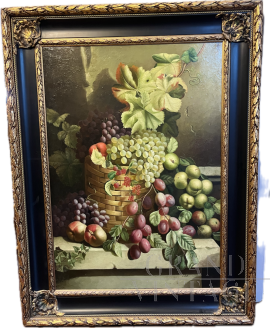 Luigi Basile - Dipinto natura morta con frutta, olio su tela di inizio ‘900                            