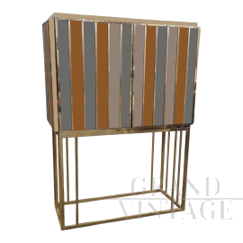 Mobile bar design rivestito a specchio colorato con cassetto interno                            
