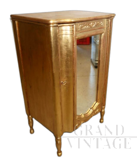 Mobiletto vintage dorato con specchio, anni '20 - '30                            