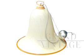 Lampadario a campana in vetro di Murano opalino