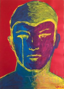 Ragazzo che piange nel 1977 - dipinto di Salvo Pillitteri olio e tempera su cartone                            