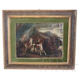 Battaglia con cavalieri, dipinto del XVII secolo, olio su tela                            