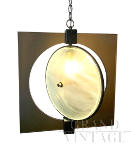 Lampadario lampada a sospensione Fontana Arte direzionabile in vetro molato                            