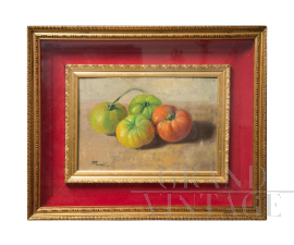 Raffaele Pucci - Dipinto di natura morta con pomodori, olio su tela                            