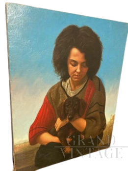 Ragazza con cane - dipinto contemporaneo di Giancarlo Pignataro del 1987