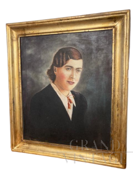 Ritratto di ragazza, dipinto art déco olio su tela datato 1939          