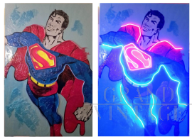 Rolando Pellini - dipinto Superman con LED, acrilici su tela                            