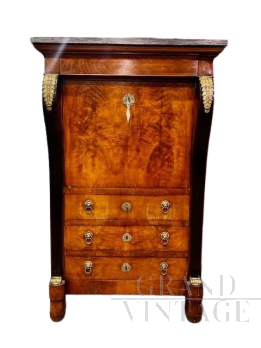 Secretaire Impero dell'800 in noce e piuma di noce                            