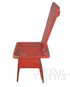 Sedia rustica in abete anni '60 laccata rossa