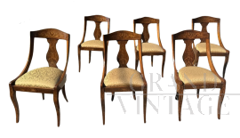 Set 6 sedie palladiane in noce con intarsi neoclassici