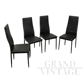 Set di 4 sedie da pranzo in ecopelle nera, anni '70
